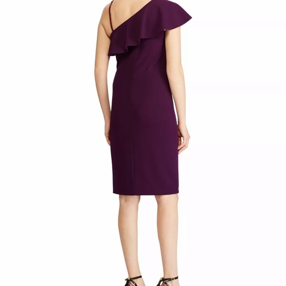 Ralph Lauren Purple Sheath Cocktail Dress Ruffle Shoulder - Picture 2 of 8